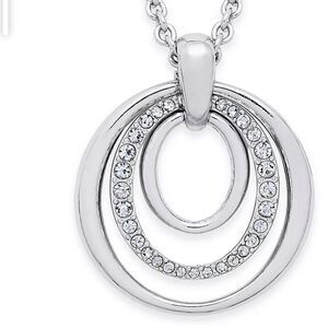 NWT Charter Club Pavé Pendant Necklace three ring round silver tone
